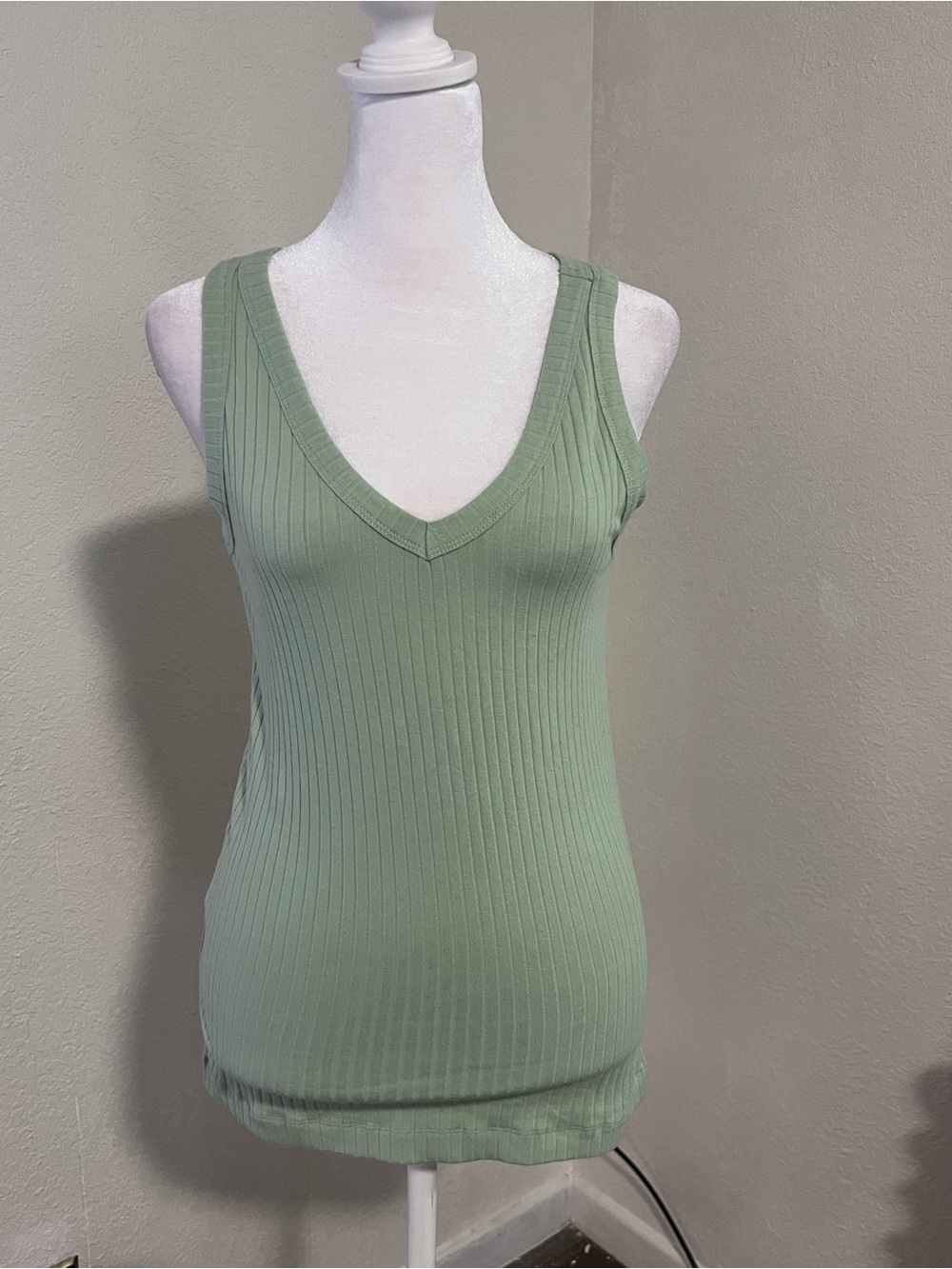 kate quinn Sage Green Ribbed V-Neck Tank